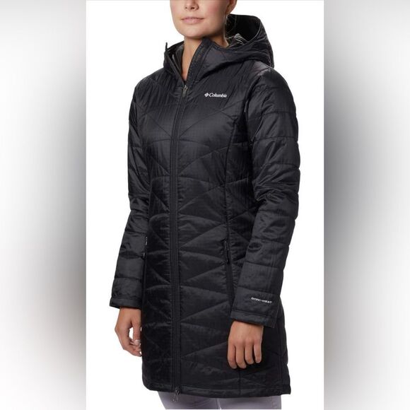 Columbia- Mighty Lite Black Long Line Hooded Puffer Jacket OmniHeat, Size Small - Picture 3 of 16